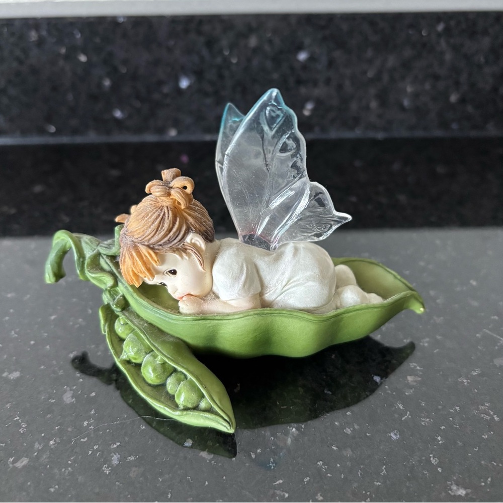 Vintage Kitchen Fairies girl in pea pod Figurine.
